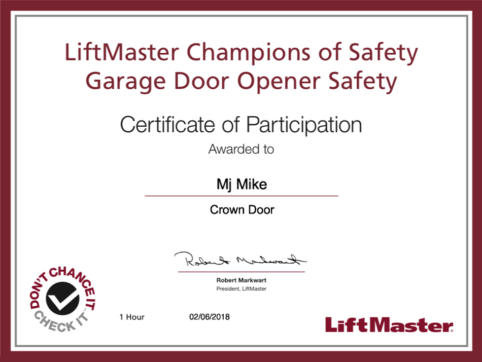 garage door residential certification